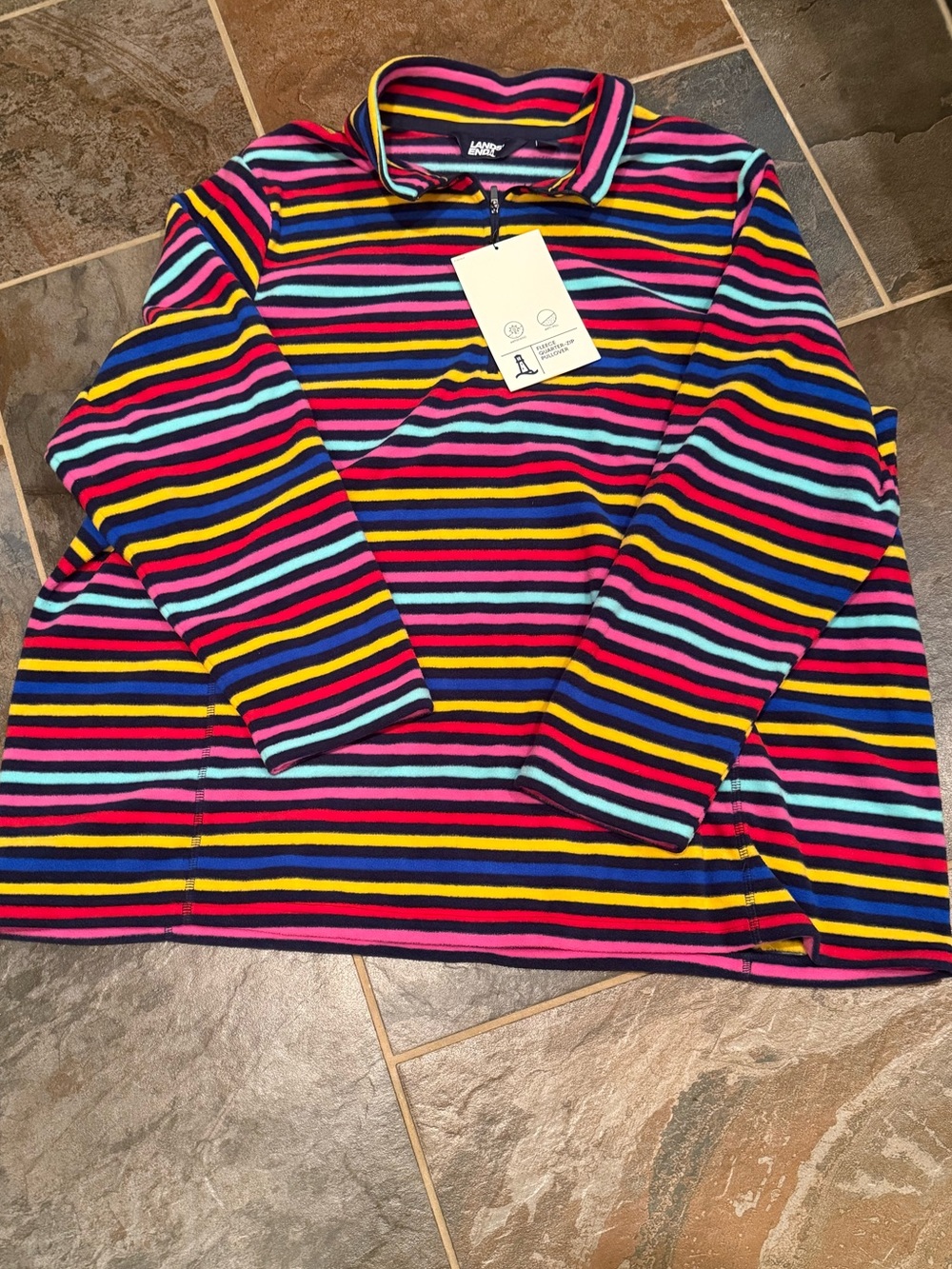 Lands' End Women’s Striped Quarter-Zip Pullover - Pink, Blue, Yellow, Black